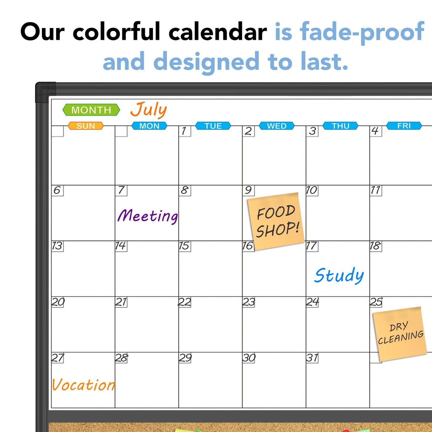 JILoffice Magnetic Calendar Whiteboard & Bulletin Corkboard Combination, Combo Board 24 x 18 Inch, Black Aluminum Frame Wall Mounted Board for Office Home and School with 10 Push Pins