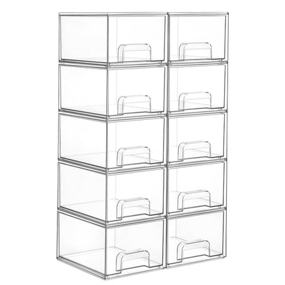 Vtopmart 4 Pack Small Clear Stackable Storage Drawers,Acrylic Bathroom Makeup Organizer,Plastic Storage Bins For Vanity, Undersink, Kitchen Cabinets, Pantry, Home Organization