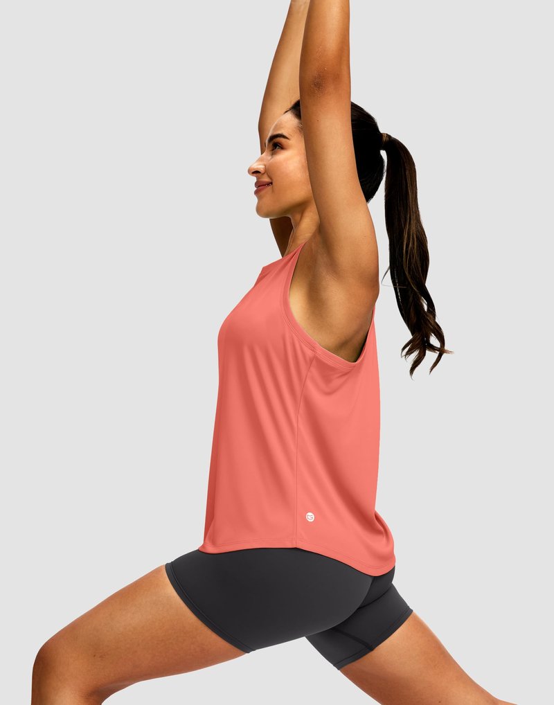 Women's Workout Tops Racerback Athletic Tank Tops Sleeveless Loose Fit Yoga Running Gym Shirts for Women(Coral,L)