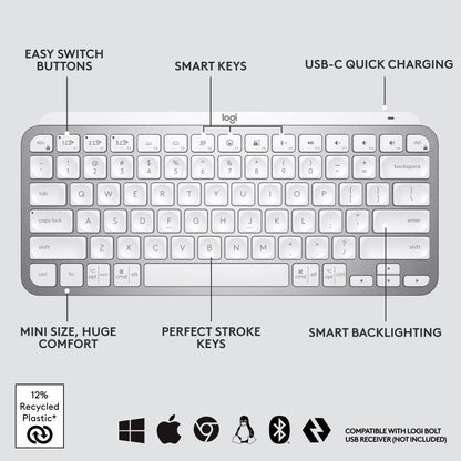 Logitech MX Keys S Wireless Keyboard, Low Profile, Fluid Precise Quiet Typing, Programmable Keys, Backlighting, Bluetooth, USB C Rechargeable, for Windows PC, Linux, Chrome, Mac - Graphite