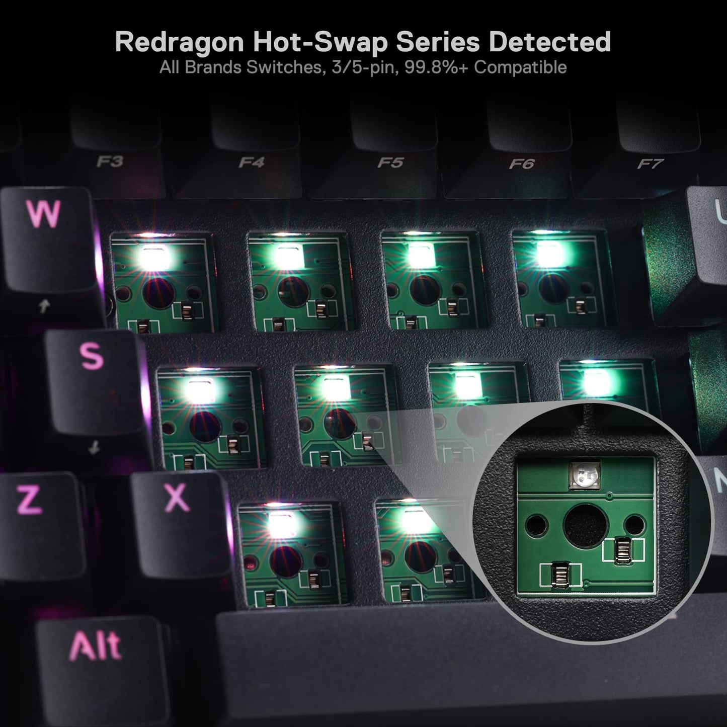 Redragon K530 Pro Draconic 60% Wireless RGB Mechanical Keyboard, Bluetooth/2.4Ghz/Wired 3-Mode 61 Keys Compact Gaming Keyboard w/100% Hot-Swap Socket, Free-Mod Plate Mounted PCB & Tactile Brown Switch