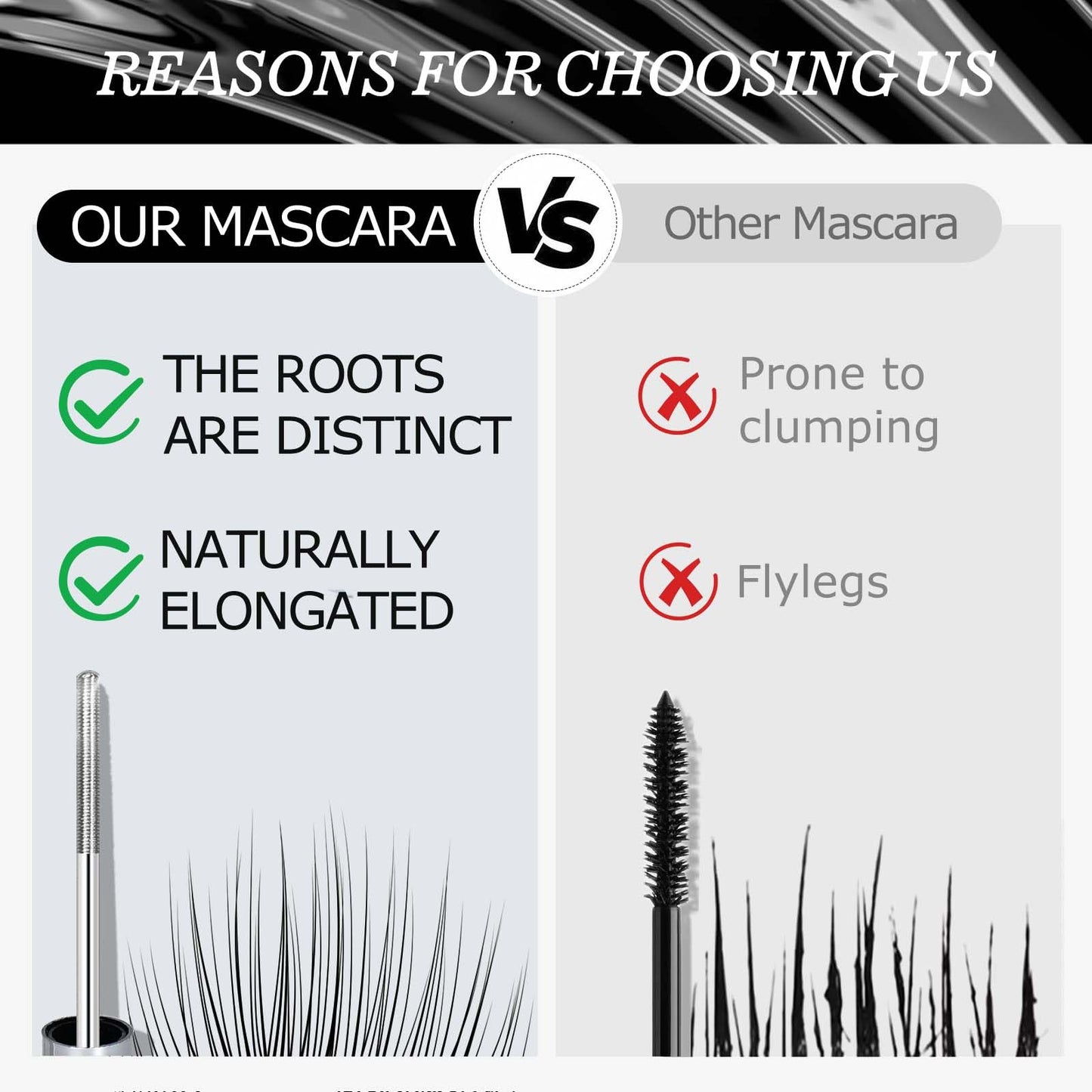 Black Washable Metal Mascara Wand, Waterproof Iron Wand Mascara Tubing, Natural Length Slim Volume Buildable Formula, Separated Lashes, Long Lasting Smudge-Proof No Flaking Tint