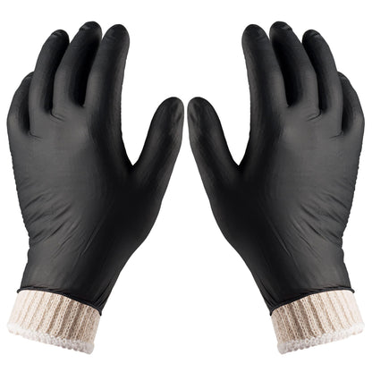 Nechtik BBQ Gloves disposable - 4 Cotton Glove Liners and 100 Disposable Gloves, Machine Washable Cotton Liners - Powder Free Latex Free, Black Nitrile Gloves
