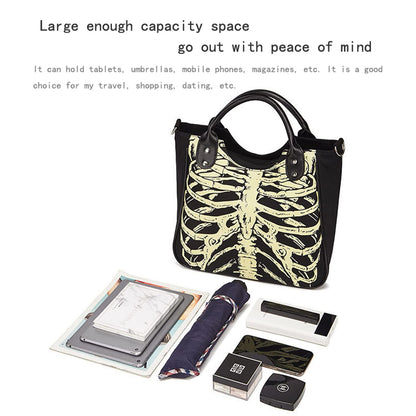 Gothic Backpack Canvas Bag Luminous Fashion Skull Crossbody Printed Bag Zipper Luminous Striped Shoulder Bag (Sternum Bag)