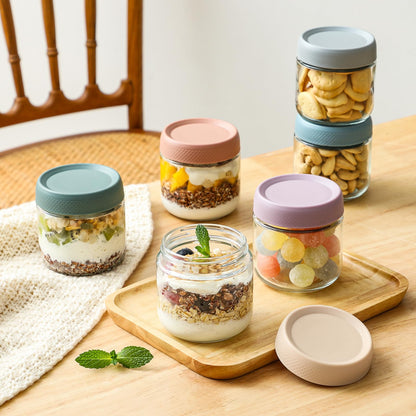 NETANY 6-pack 16 oz Overnight Oats Containers with Lids, Glass jars with Airtight Lids, Wide mouth Mason Salad jars, Glass Food Storage Containers for Snacks Yogurt Spice Sugar