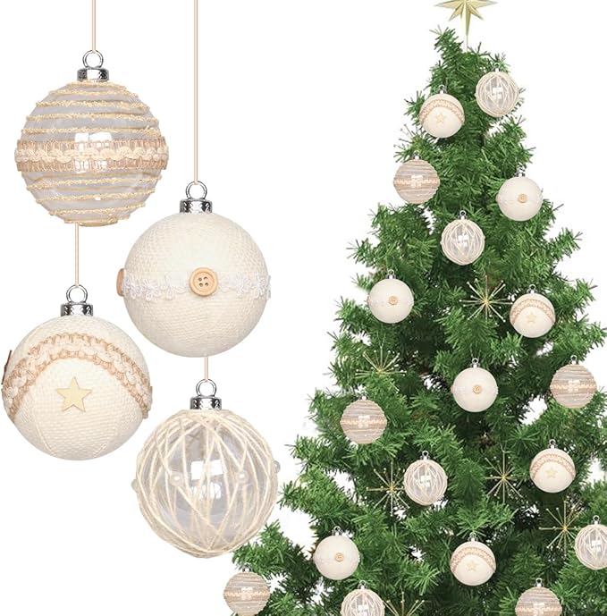 SY Super Bang 12PCS Christmas Ornaments Set, 3.14"/80MM Rustic Shatterproof Christmas Tree Hanging Ball Decorations, for Home Indoor Farmhouse Thanksgiving Xmas Vase Bowls Filler Centerpiece Decor