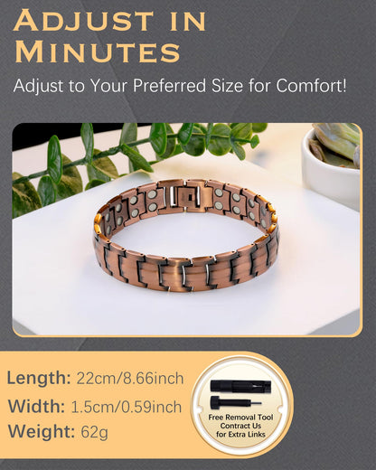 Jeracol Copper Bracelets for Men,Magnetic Wristbands Bracelet with Double Row Strength Magnets,Copper Magnetic Brazaletes with Remove Tool & Jewelry Gift Box