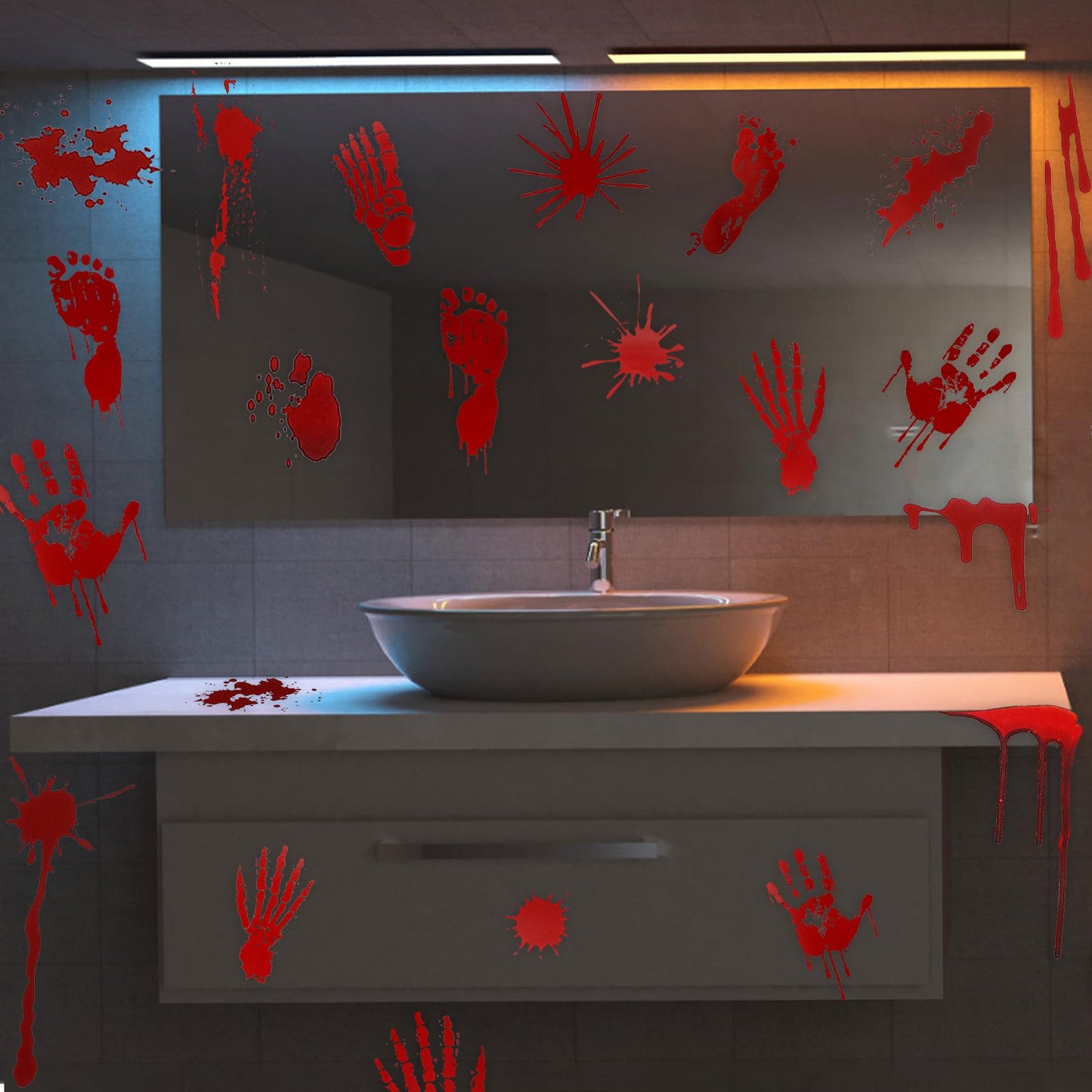 DC-BEAUTIFUL Halloween Bloody Handprint Footprint Horrible Window Stickers, 12 Sheets Decoration Clings for Window Wall Floor Glass Bathroom Outdoor Indoor Halloween Party