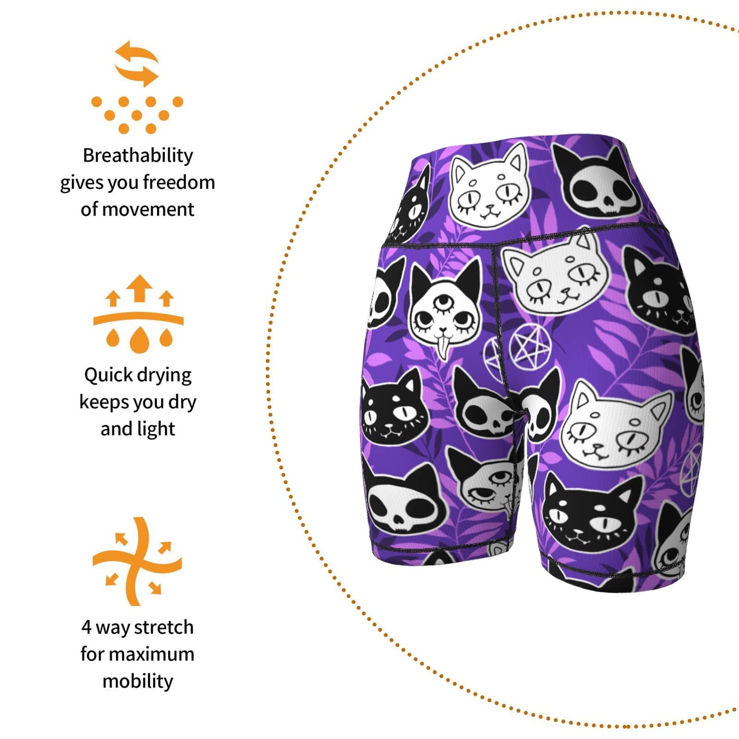 Purple Ghost Cat Witchy Women's High Waist Bike Shorts for Workout Sports Athletic Running Hiking Biker Yoga Gym Medium Size