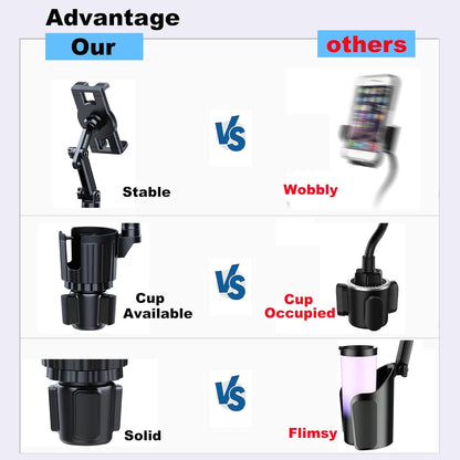 Peastrex Cup Holder Tablet Mount, Ipad Cup Holder Car Mount with Adjustable Arm for Tablet iPhone 3-13in iPad Pro Air Mini, Fire, iPhone 15, Galaxy S24 Z Fold 5