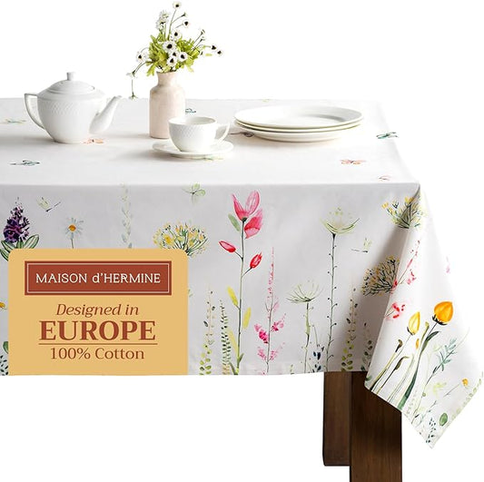 Maison d' Hermine Table Cloth Rectangle Table 100% Cotton 60 x 120 Inches Tablecloth Reusable Decorative for Dining Room, Farmhouse, Home, Party, Festive & Wedding Spring Summer - Botanical Fresh