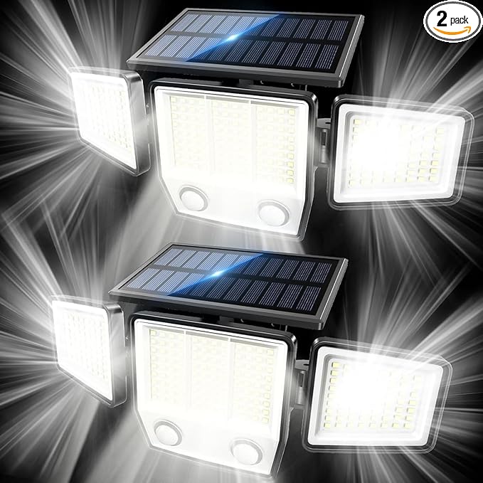Solar Motion Sensor Outdoor Lights Waterproof - 3000LM 3 Modes Security Lights Outdoor 270° Illumination IP65 LED Solar Flood Wall Light for Garden Yard Patio Pathway (Modern, 2)