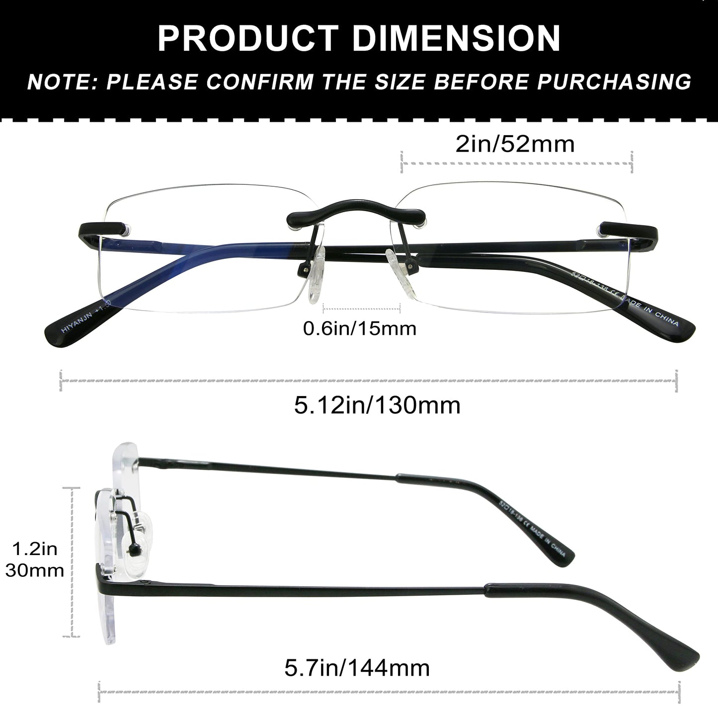 HIYANJN Frameless Reading Glasses Blue Light Blocking Rimless Computer Reader For men Lightweight Eyeglasses(3-Pack,2.25