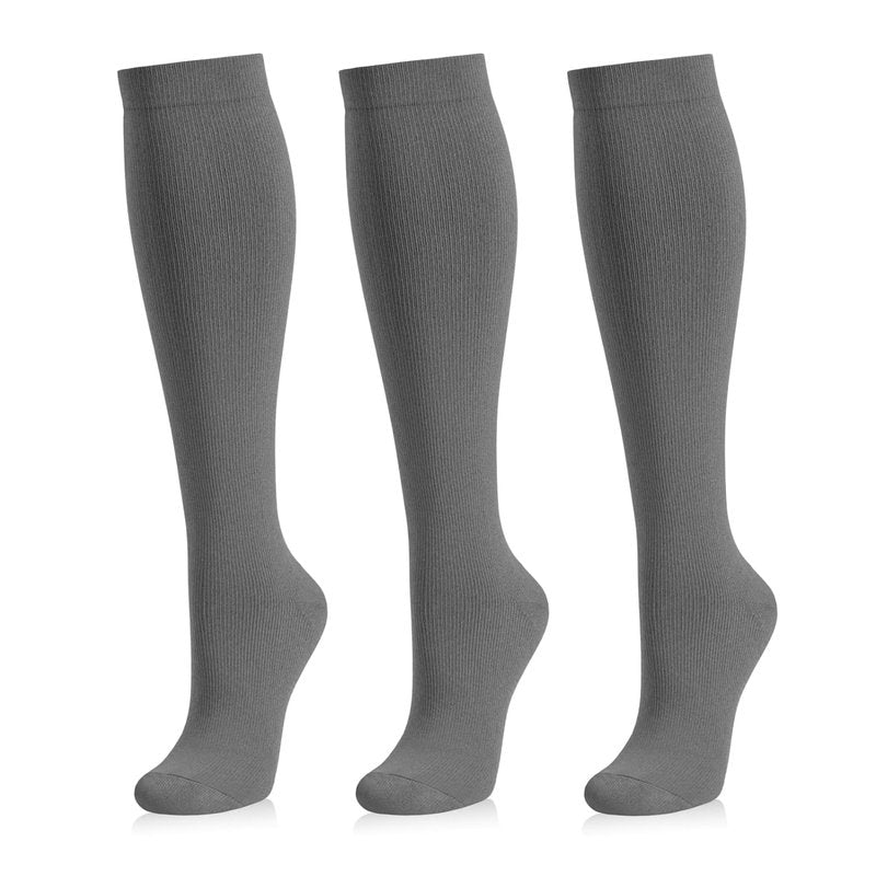 Medical Compression Socks for Women and Men 3 Pairs 20-30 mmHg Knee High Christmas Compression Stockings Circulation Best for Running Athletic Nurses (02 Gray, Small-Medium)