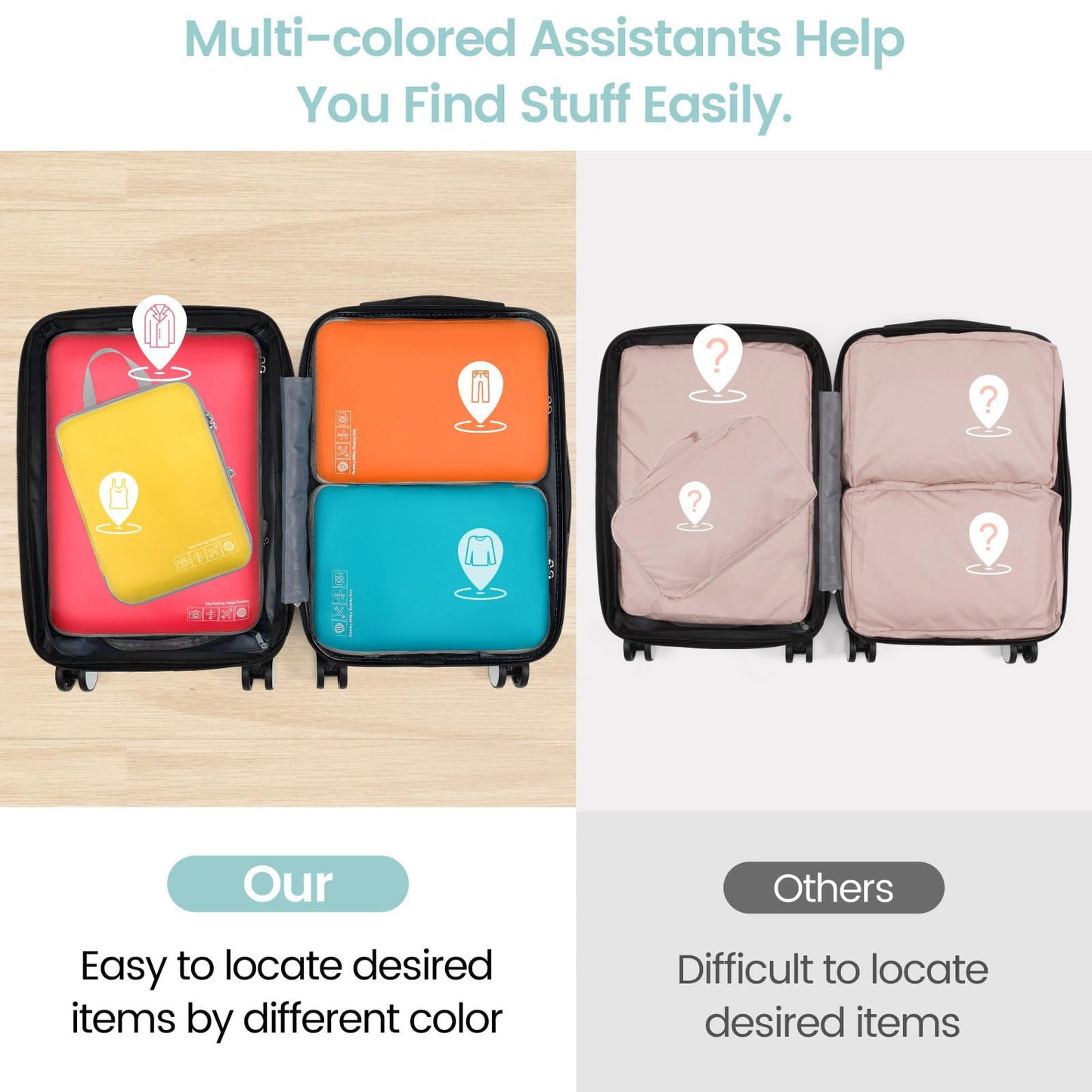 Cambond Compression Packing Cubes for Travel Women - 4 Pack Luggage Packing Organizers Bags Compression Cubes for Travel Essentials Carry on Suitcases, Multi-color