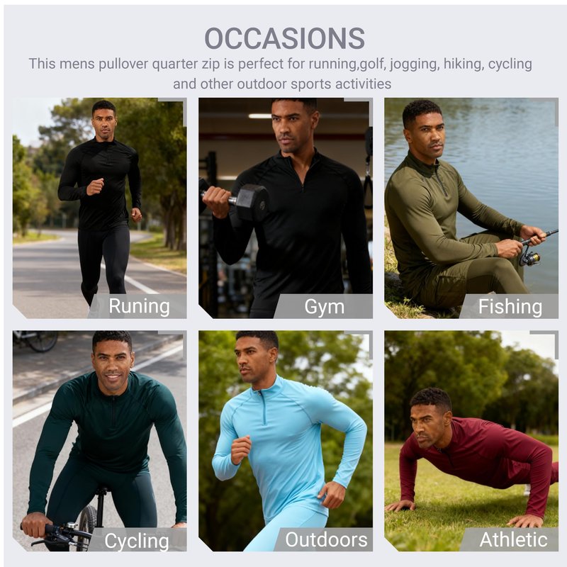 YEL Men's Long Sleeve Athletic Shirt 1/4 Pullover Zip Sun Protection Rash Guard UPF 50+ Golf Fishing Running T-Shirts Black
