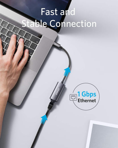 Anker USB C to Gigabit Ethernet Adapter - Aluminum Portable Adapter for MacBook Pro/Air 2018+, iPad Pro 2018+, XPS and More