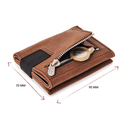 DONBOLSO Wallet 2 I Slim Wallet with Coin Pocket and RFID Protection I 8 Card Slots for up to 12 Cards I I Genuine Leather Credit Card Holder for Men and Women I Brown Vintage