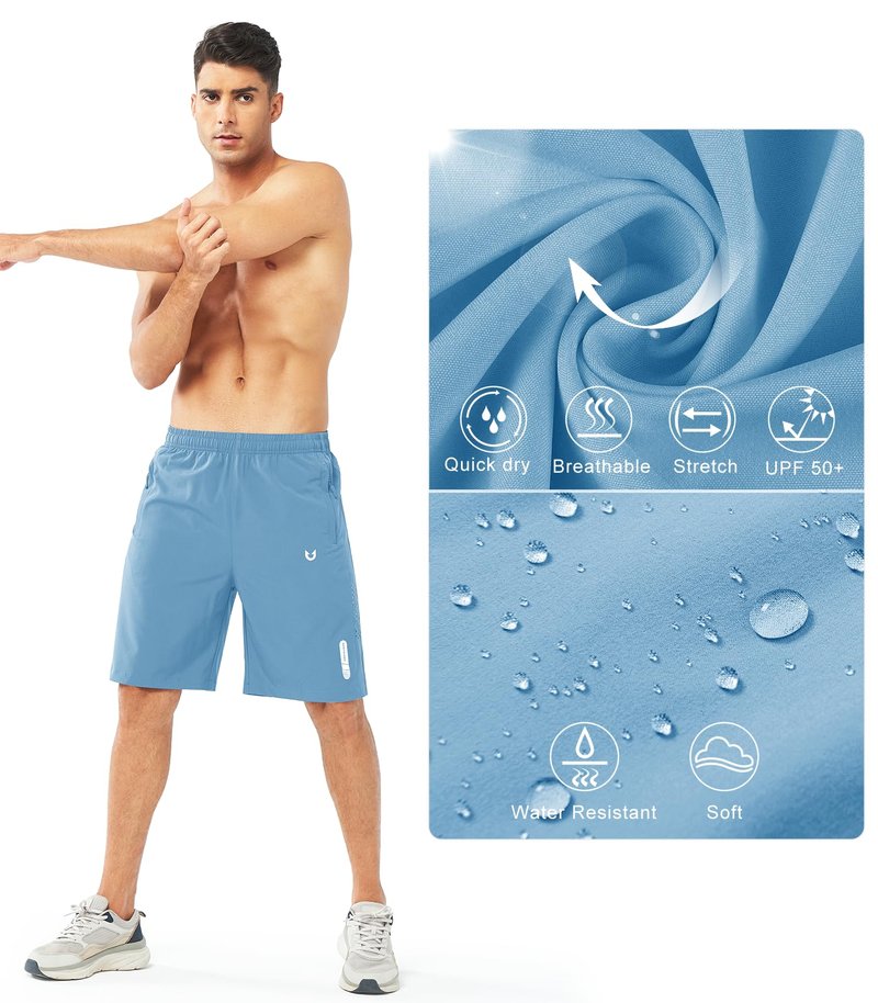 NORTHYARD Men's Athletic Running Shorts Gym Workout 7"/9"/5" Quick Dry Lightweight Sports Basketball Tennis 3 Zipper Pockets SKYBLUE-9inch XL