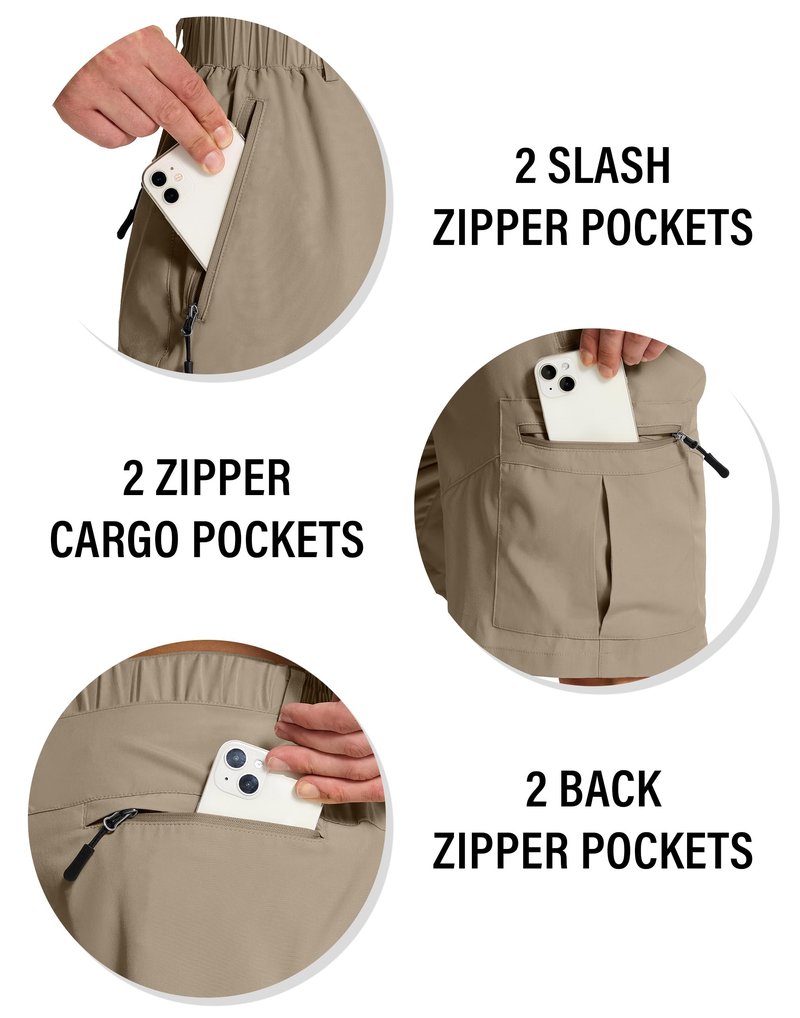 SERAMY Mens Hiking Cargo Shorts with 6 Zipper Pockets 9" Quick-Dry Lightweight Short for Golf Casual Fishing Outdoor Work Dusty Khaki M
