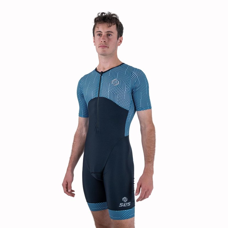 SLS3 Triathlon Suits Mens - Aerodynamic Sleeved Tri Suit Men – Lightweight Trisuit with Premium FX Fabrics - 2 Pockets (Legacy, Large)