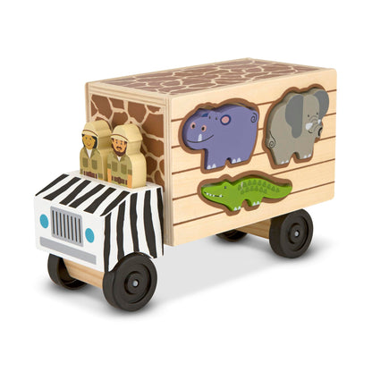 Melissa & Doug Wooden Shape Sorter Rescue Truck | Animal Puzzle Toy for Toddlers, Early Learning Play Set | Age 2+