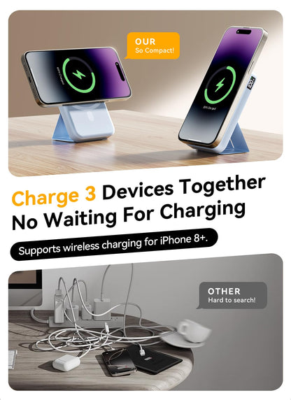 Magnetic Portable Charger, 10000mAh Wireless Power Bank with 20W USB-C Fast Charging, Foldable Stand & LED Display Magnetic Battery Pack, Compatible with iPhone 16/15/14/ All Series