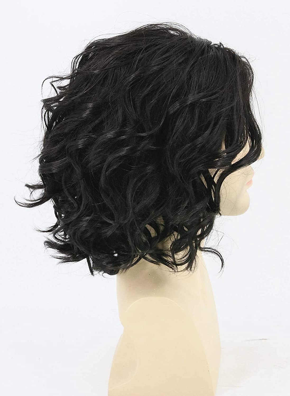 Topcosplay Mens Hair Wig Black Short Curly Fluffy Cosplay Halloween Costume Party Wigs