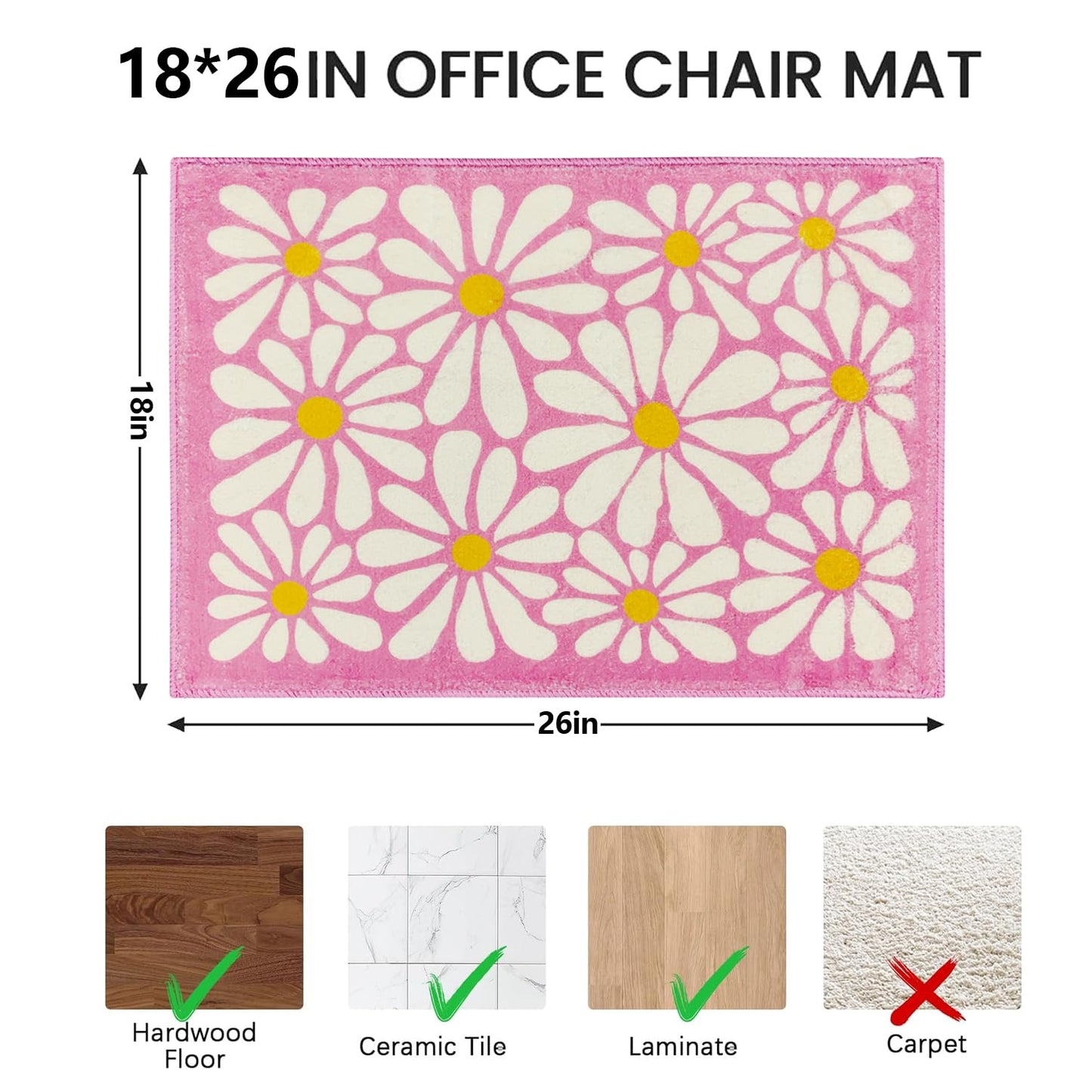 SHIYUE Office Chair Mat for Hardwood/Tile Floor Carpet, 18"x26" Computer Desk for Rolling Chairs Protector Gaming Non Slip Under TPR Backing Rug(Pink Floral)