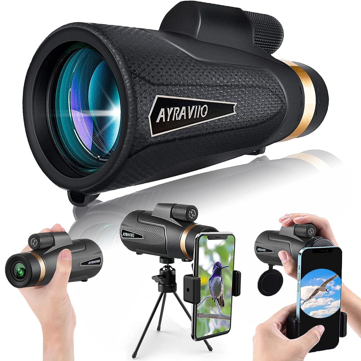 12x60 Monocular Telescope with Smartphone Holder & Upgraded Tripod, High Powered SMC & BAK4 Scope, Birthday Gifts for Men Dad Him Husband Teen, Gifts for Christmas, Outdoors Survival Hiking Gear