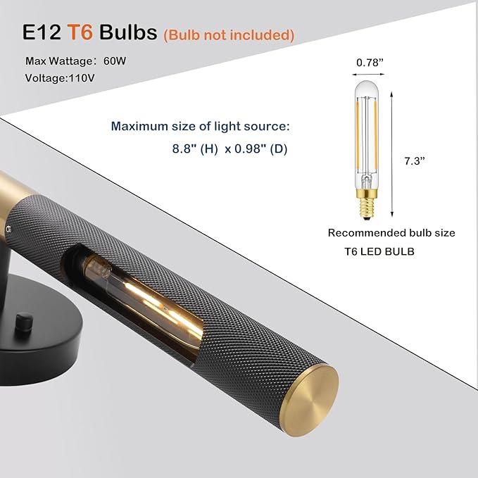 Modern Picture Light 24 inches Brushed Brass Gold Black Wall Sconce with Knurled Texture Cylinder Metal Shades Rotatable 360°Indoor Wall Lighting Fixture for Bathroom Vanity Lights Bedroom