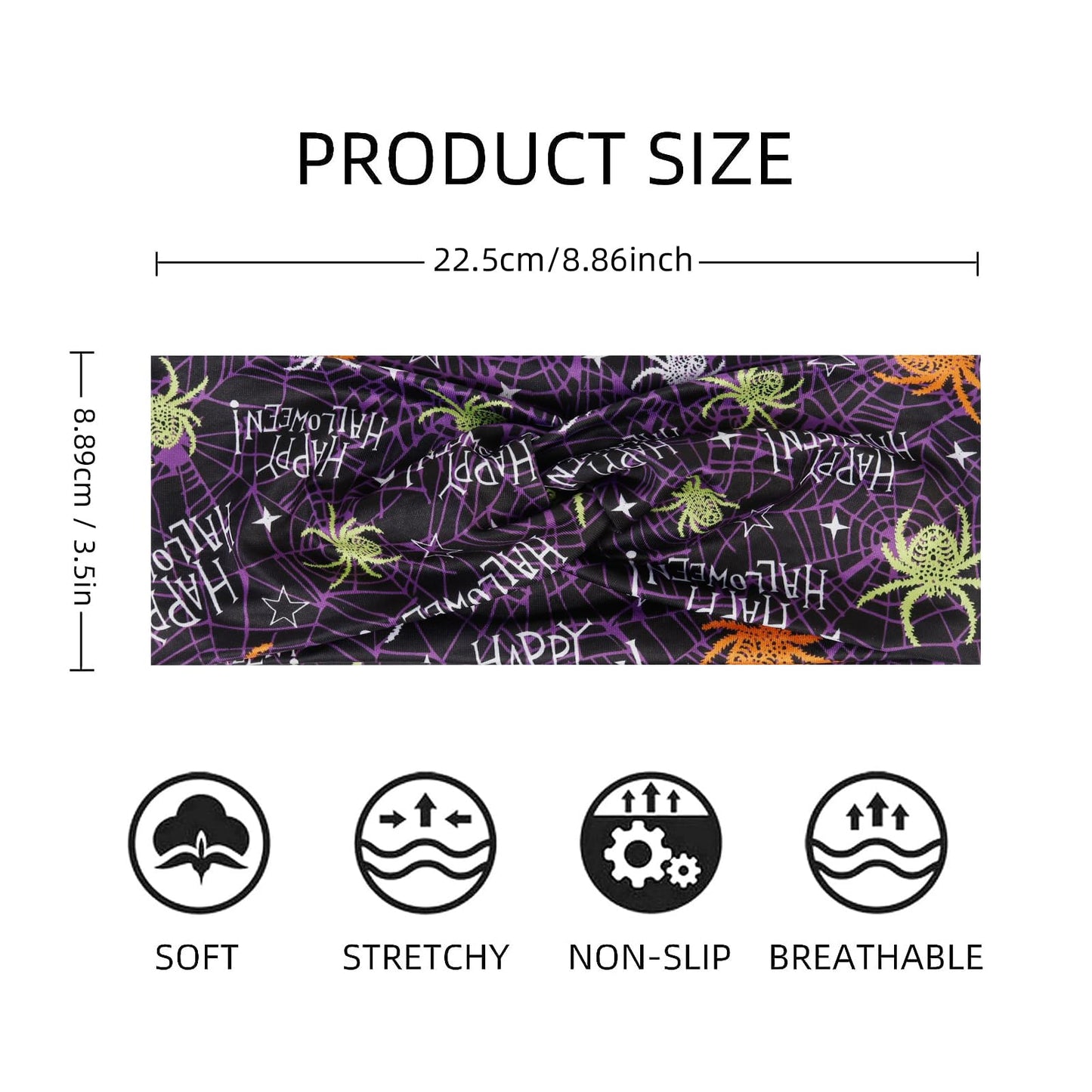 AKTVSHOW Halloween Headbands for Women Knotted Headband Elastic Head Bands Women's Hair Band Non-Slip Turban Printed Stylish Sport Sweat Hair Wrap for Girls Cute Hair Accessories 4PCS