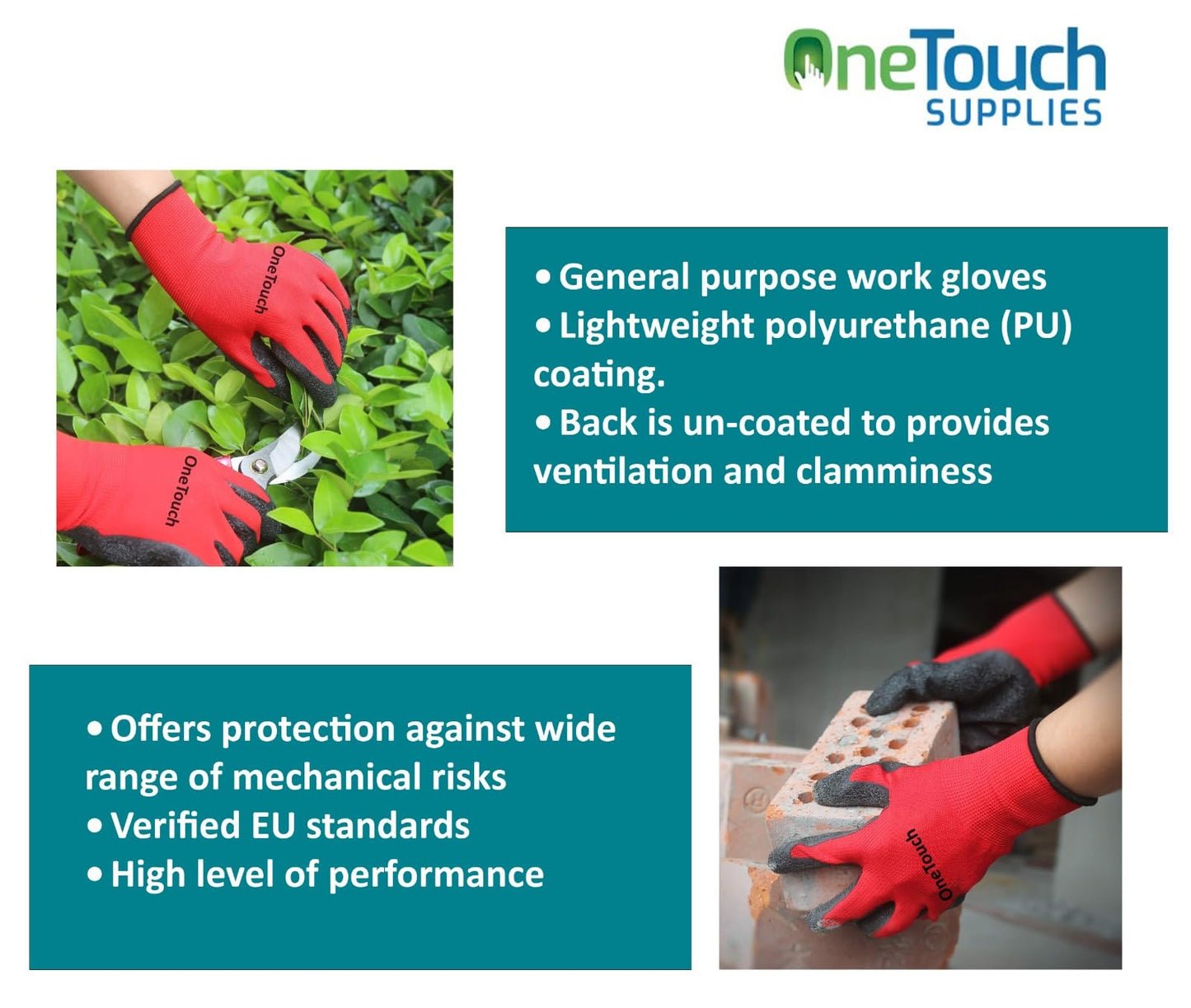 A406 24 Pair Red Work Gloves Nitrile Coated for Builders, Gardening, Construction, Warehouse Use (Large)