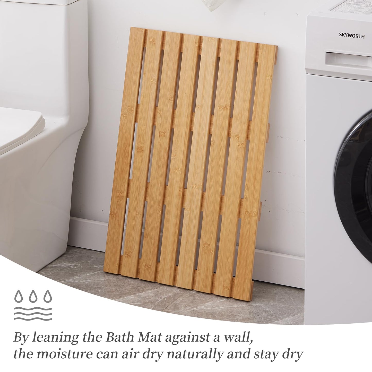 Bamboo Bath Mat for Shower with Non-Slip Rubber,Bathtub Mat,Floor Mat,Shower Mat for Indoor,Outdoor,Spa, Sauna, Pool (Natural, 25.5 * 17 * 1.4 inches)