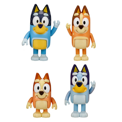 Bluey 13009 and Family: , Bingo, Bandit and Chilli 4 Figure pack Articulated Character Action Figures 2.5 inches Official Collectable Toy, Multicoloured