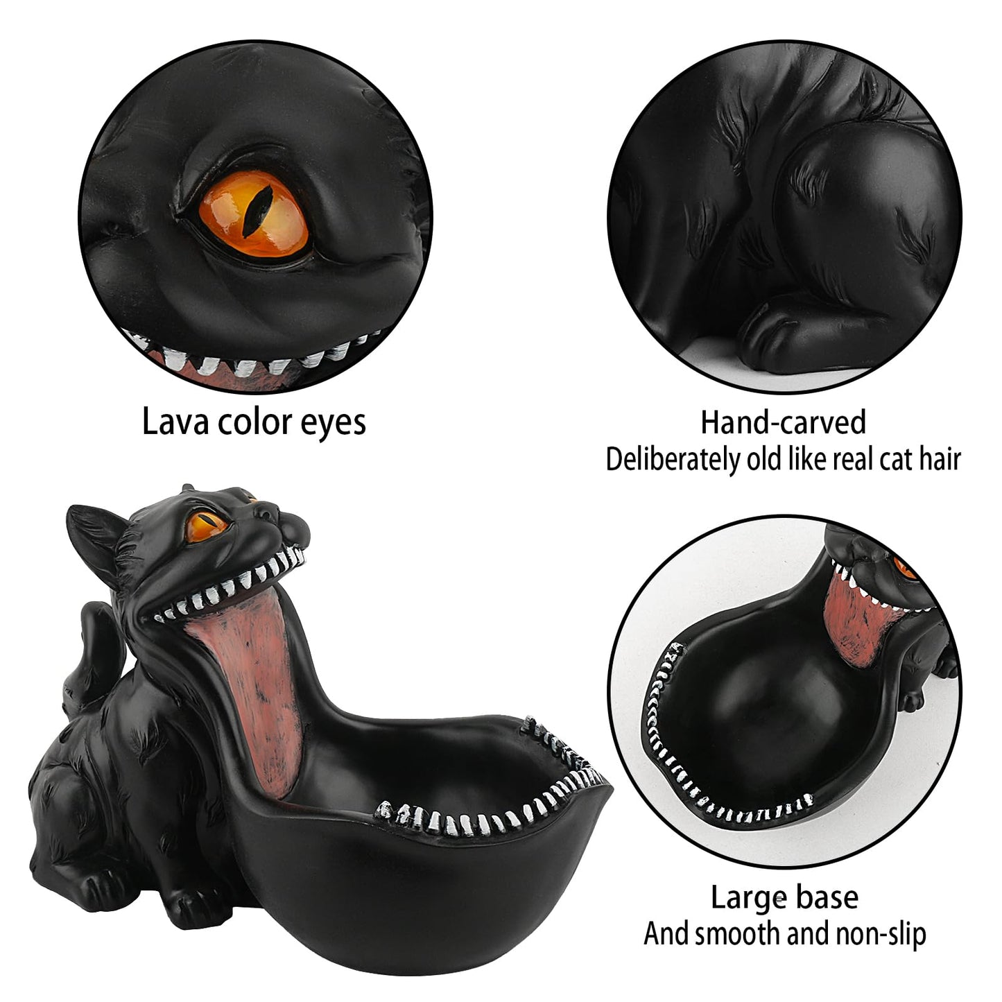 Cat Candy Bowl Gothic Decor Black Cat Statue Decorative Bowl Large Candy Dish for Office Desk Cute Key Bowl for Entryway Table Big Mouth Cat Gifts