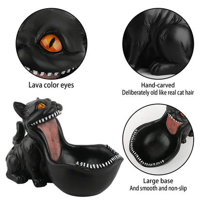 Cat Candy Bowl Gothic Decor Black Cat Statue Decorative Bowl Large Candy Dish for Office Desk Cute Key Bowl for Entryway Table Big Mouth Cat Gifts
