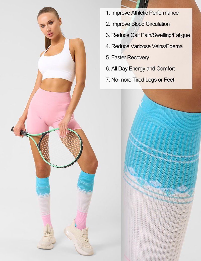 FITRELL 3 Pairs Compression Socks for Women and Men 20-30mmHg- Support Socks for Travel, Running, Nurse, Knee High, Bliss Cream, S/M
