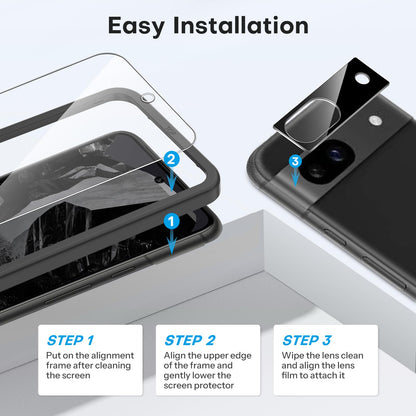 OMOTON 3+2 Pack for Google Pixel 9 Pro Screen Protector, 3 Pack Tempered Glass Screen Protector & 2 Pack Camera Lens Protector for Pixel 9 Pro 2024 6.3-inch, Case Friendly (Not for Pixel 9/9 Pro XL)
