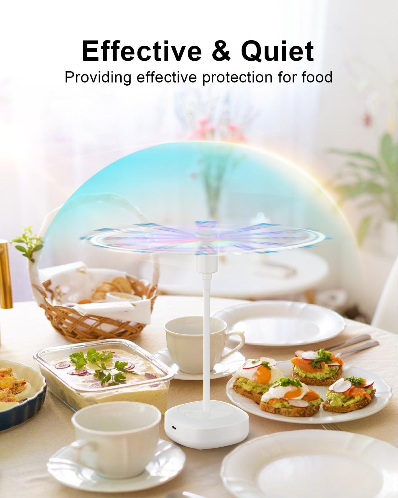 Edvision 4 Pack Food Table Fan, 2000mAh USB Powered Rechargeable Food Fan, Portable Fan with Flexible Goose-Neck and Soft Blades for BBQ, Patio, Party (White)