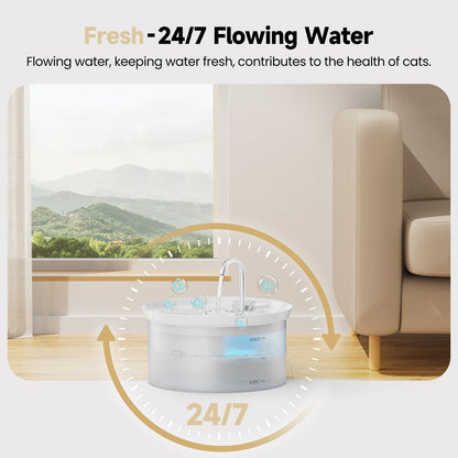 Cat Water Fountain: 88Oz Pet Water Fountains Indoor 24/7 Running Water Supplies Dispenser for Drinking Dish Automatic Dog Waterer Bowls Flow Ultra Quiet Pump with Filters Faucet Bottle Watering(White)
