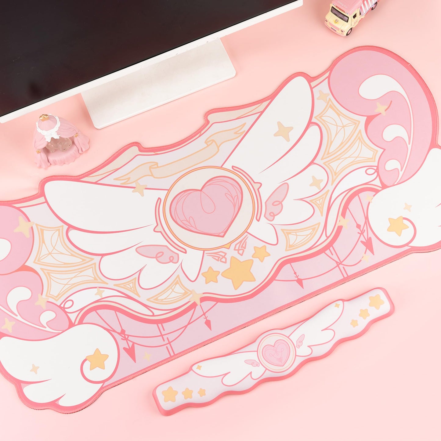 GeekShare Kawaii Mouse Pad Wrist Rest Support Set - Non-Slip Rubber Base Desk Mat and Memory Foam Wrist Rest for Keyboard and Mouse,Perfect for Gaming,or Home Office Work - Star Wings Series