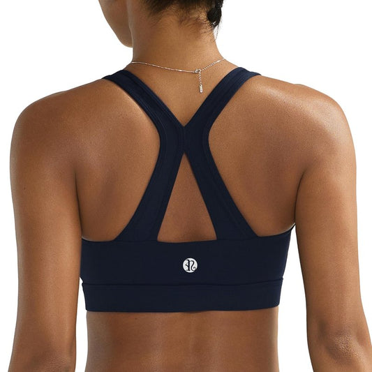 RUNNING GIRL Sports Bras for Women High Support,High Impact V Neck Molded Cup Black Sports Bra Running Workout Bra with Sewn in Pads(WX3160_Black_XL)