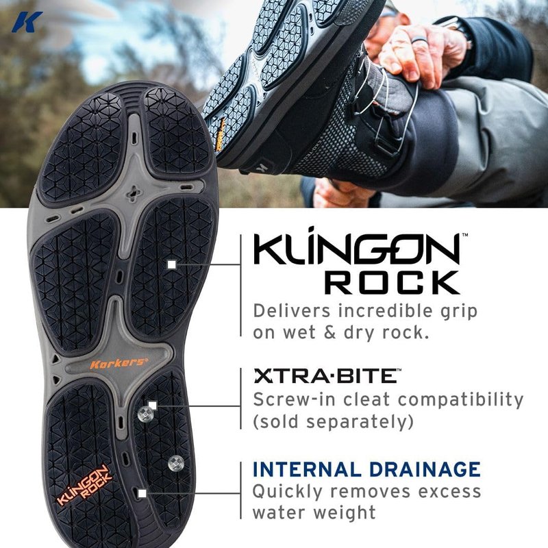 Korkers Men's Chrome Lite Wading Boots - Fixed Kling-On Rock Soles | Lightweight & Durable