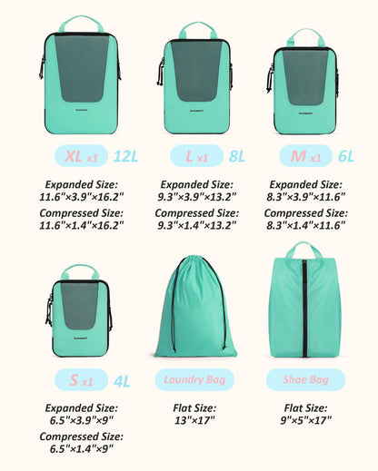 BAGSMART Compression Packing Cubes for Travel, 6 Set Packing Cubes for Suitcases, Lightweight Luggage Organizer Set Cubes for Business Travel Essentials