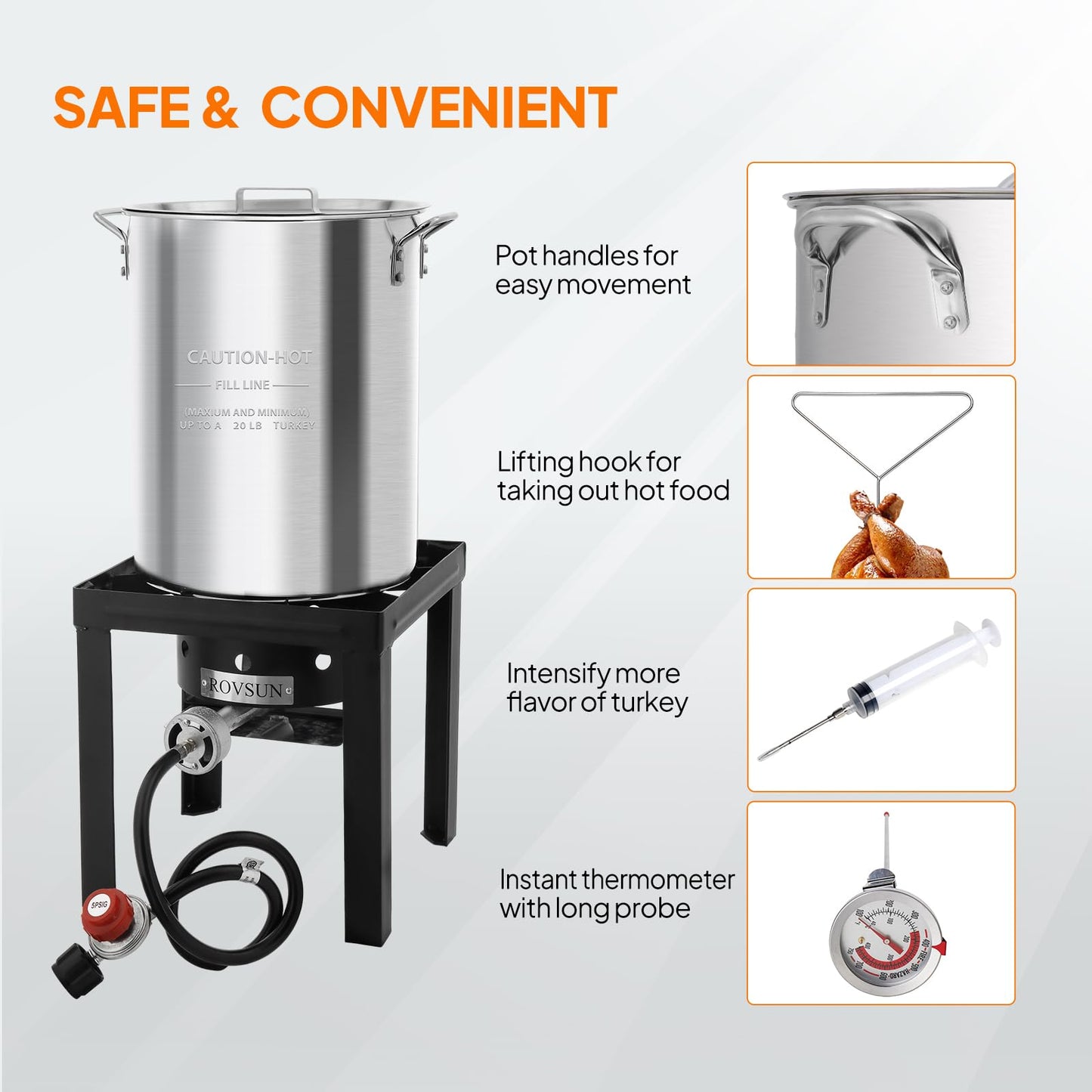 ROVSUN 30QT Turkey Fryer & 10QT Fish Fryer Kit w/ 55,000BTU Propane Stove, Aluminum Outdoor Deep Fryer & Seafood Boiler Steamer w/Baskets, Thermometer, Marinade Injector, Turkey Rack & Rack Lifter