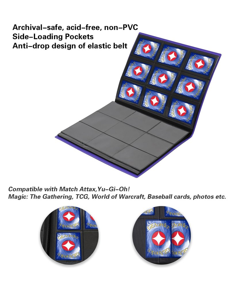 GEAoffice Card Binder 9 Pocket, 360 Pockets Trading Card Album Folder, Side Loading Collection Folder for MTG, TCG, Sports (Purple)
