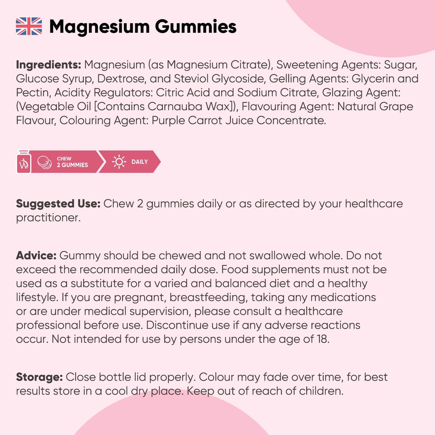 Magnesium Gummies | 90 Vegan Gummies | 125mg Magnesium Supplements | 45 Days Supply | Natural Grape Flavour | Gluten-Free