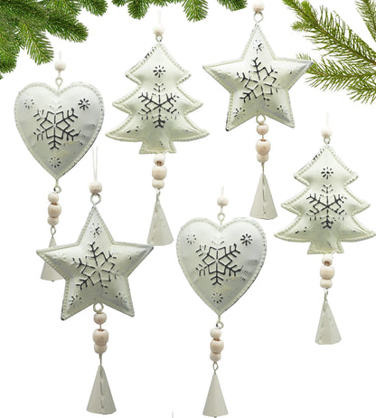 Clearance Farmhouse Ornaments White Rustic Galvanized Primitive Christmas Tree Decor 3D Pedant Chimes Hangings Home Arch Fireplace Decoration Indoor Outdoor (6 pcs Metal Farm House pedants)