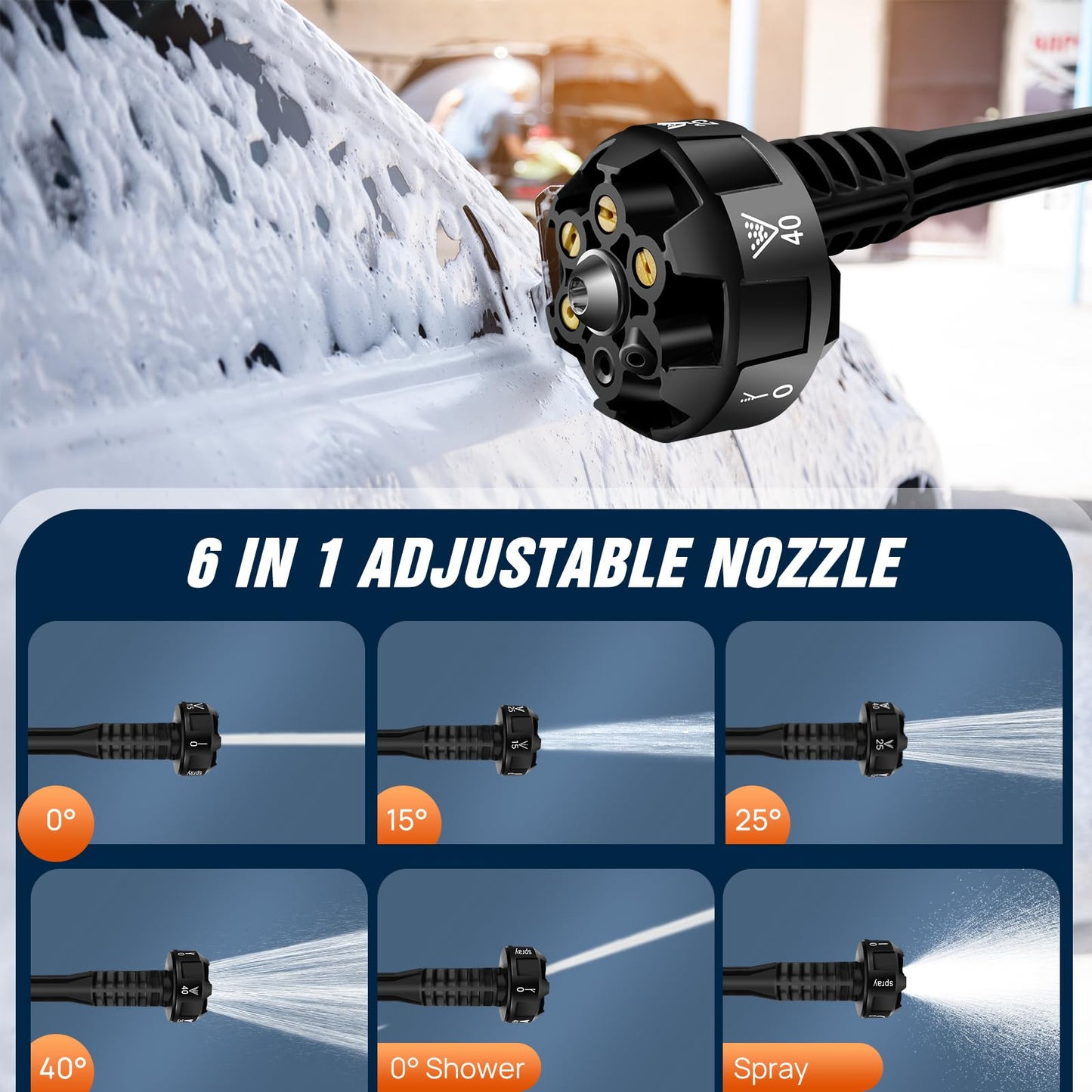 Cordless Pressure Washer,21V 45 Bar/652 PSI Portable Pressure Washer with 2PCS 3.0Ah Battery,6-in-1 Adjustable Nozzle,5m Hose Pressure Cleaner for Car/Floor/Garden Cleaning & Watering